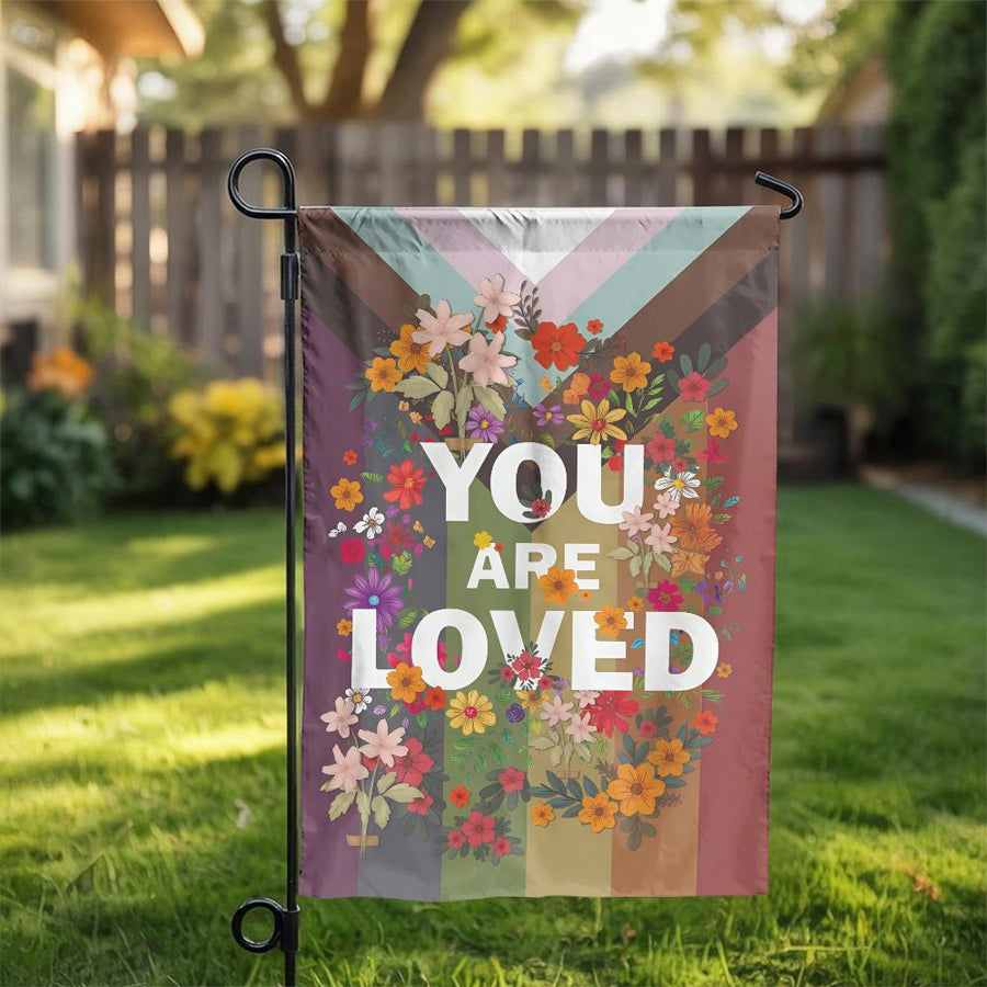 You Are Loved Pride Garden Flag | Floral Botanical Design | Weather-Resistant Polyester | LGBTQ Ally Support Gift & Outdoor Yard Decor