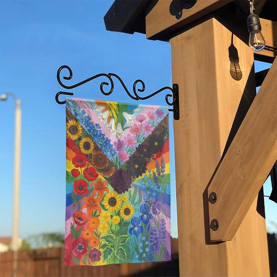 Progress Pride Garden Flag | Floral Botanical Art Design | Double-Sided Weather-Resistant Polyester | LGBTQ Ally Support Gift
