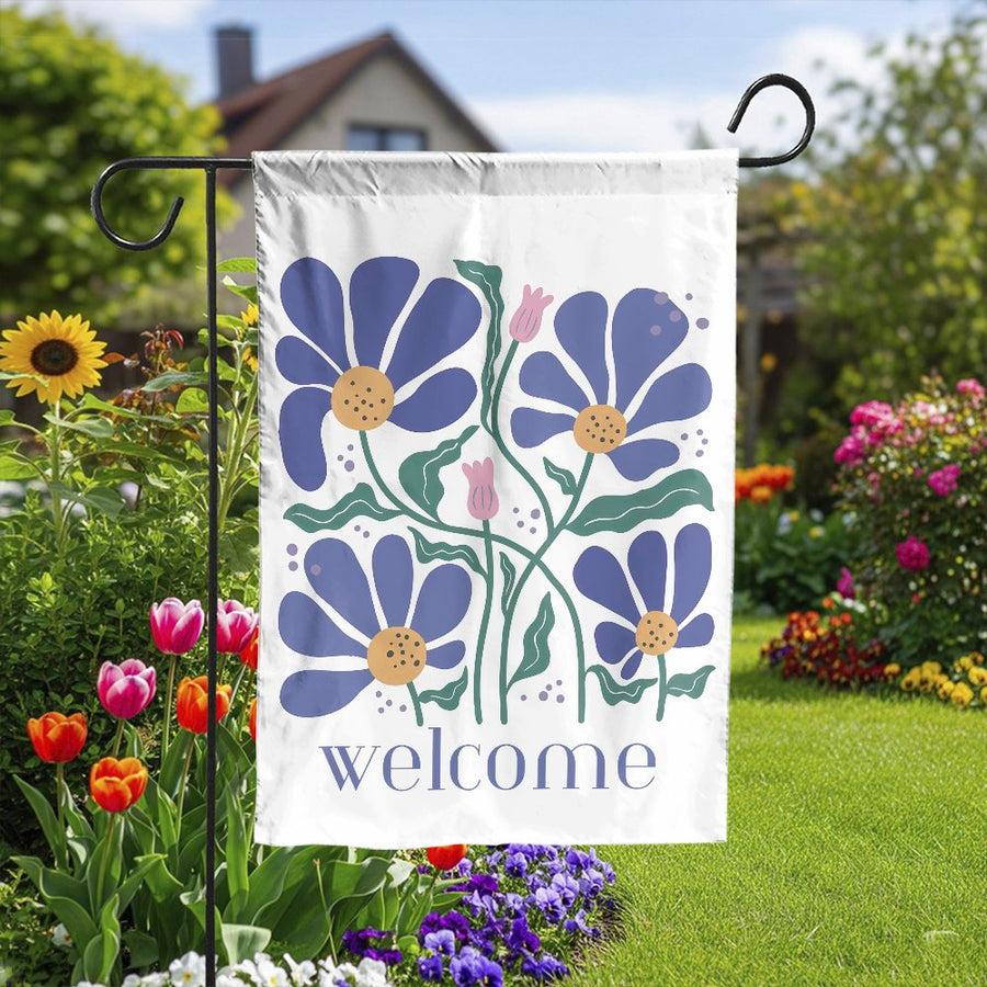 Welcome Garden Flag | Modern Retro Floral Design | Double Sided Polyester Fabric | Seasonal Yard Decor & Housewarming Gift