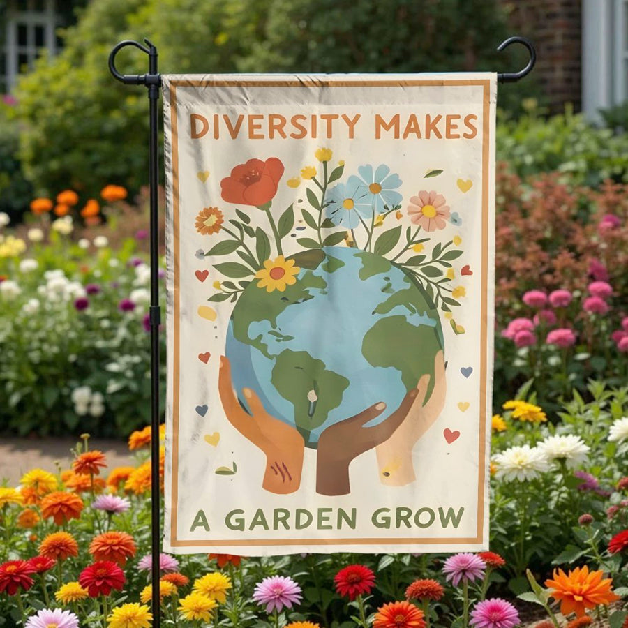 Diversity Garden Flag | Inspirational Makes A Garden Grow Quote | Double Sided Weather Resistant Polyester | Outdoor Home Decor Gift for Gardeners