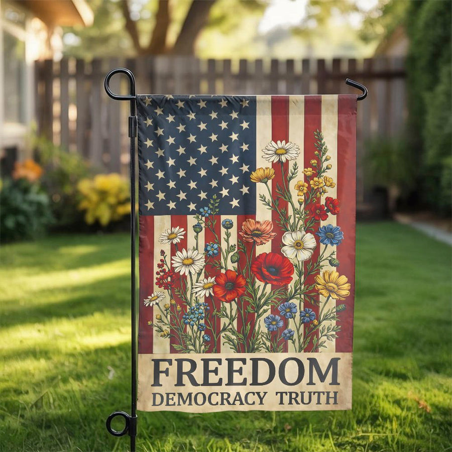 Patriotic American Flag Garden Flag | Vintage Wildflower Botanical Art | Double Sided Weather Resistant Polyester | Outdoor Yard Decor Gift