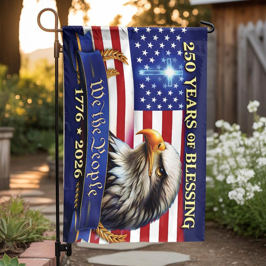 Patriotic 250th Anniversary Garden Flag | Eagle and Christian Cross Design | Weather-Resistant Polyester Decor | Commemorative 1776-2026 Yard Gift
