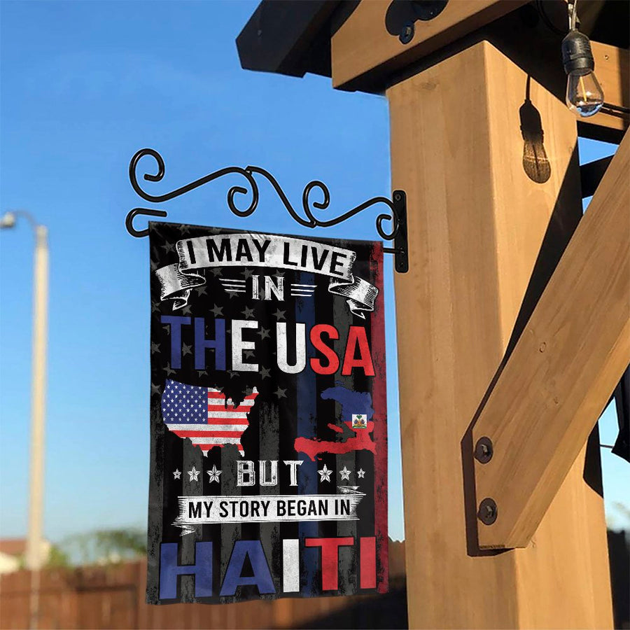 Haitian American Heritage Garden Flag | My Story Began In Haiti Quote | Double Sided Weatherproof Fabric | Patriotic Yard Decor Gift