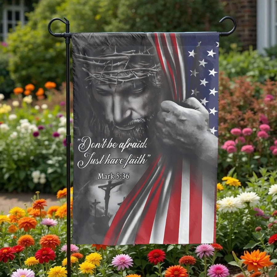 Christian American Flag Garden Flag | Jesus Crown of Thorns & Bible Verse | Weather-Resistant Double Sided | Patriotic Yard Decor Gift