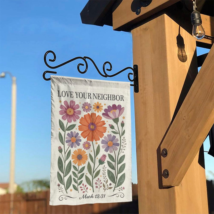 Love Your Neighbor Garden Flag | Mark 12:31 Bible Verse Art | Double Sided Premium Polyester | Inspirational Christian Home Gift