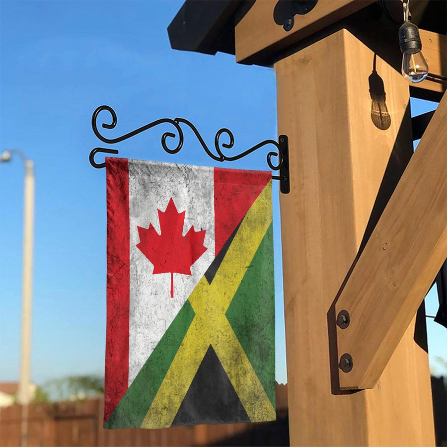 Canada Jamaica Friendship Garden Flag | Vintage Distressed Heritage Design | Double-Sided Polyester Banner | Outdoor Patio & Yard Decor Gift