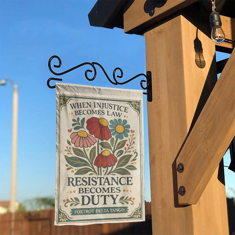 Resistance Duty Garden Flag | When Injustice Becomes Law Vintage Floral Art | Double Sided Weather-Resistant Polyester | Activist Gift Yard Decor