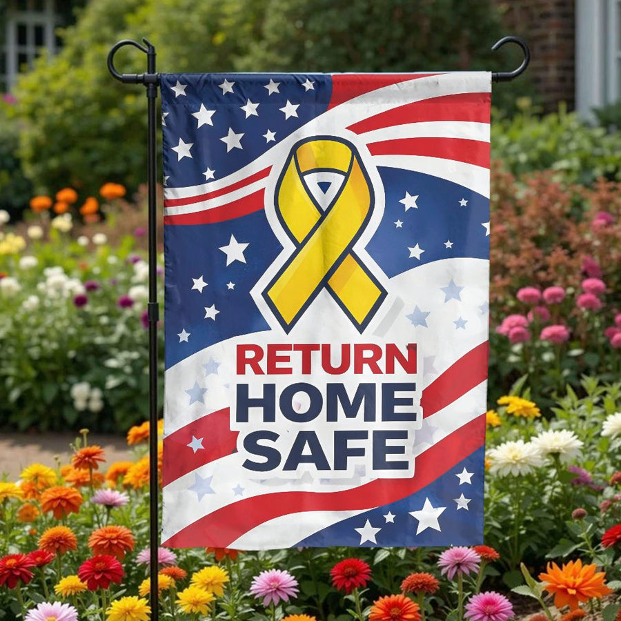 Yellow Ribbon Garden Flag | Return Home Safe Patriotic American Flag Design | Double Sided Weatherproof Polyester | Support Gift for Military Families