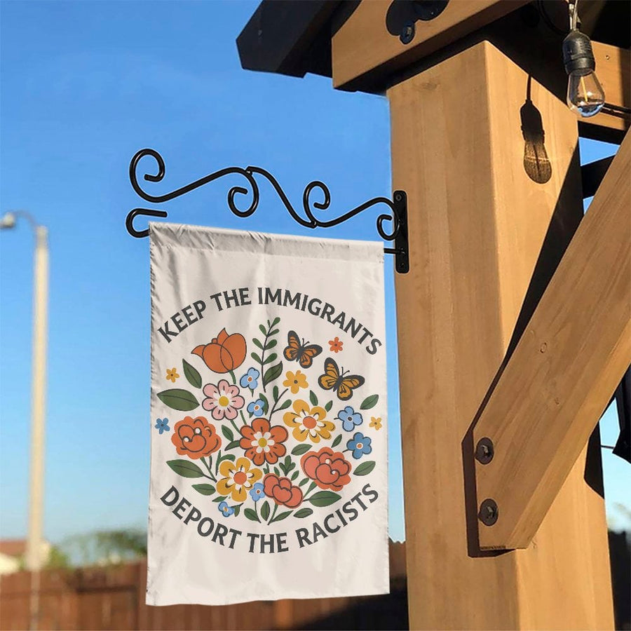 Keep The Immigrants Garden Flag | Deport Racists Retro Floral Design | Double Sided Premium Fabric | Progressive Yard Decor Gift