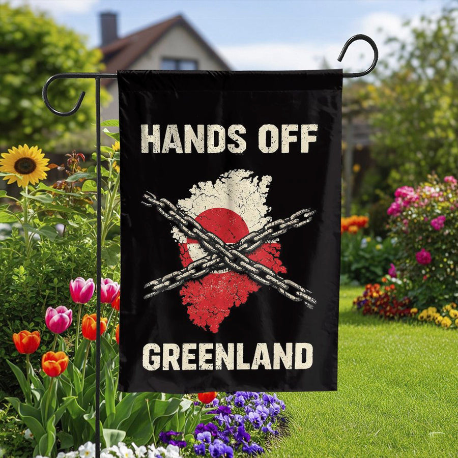 Hands Off Greenland Garden Flag | Political Protest Sign with Distressed Map | Premium Double-Sided Polyester | Outdoor Activist Yard Decor Gift