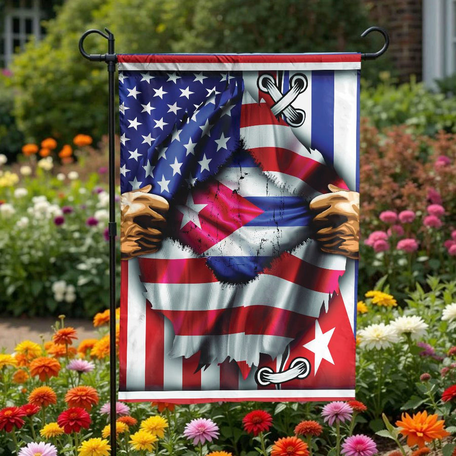 Cuban American Garden Flag | Ripped USA Flag Heritage Design | Premium Double-Sided Polyester | Patriotic Home & Yard Decor Gift