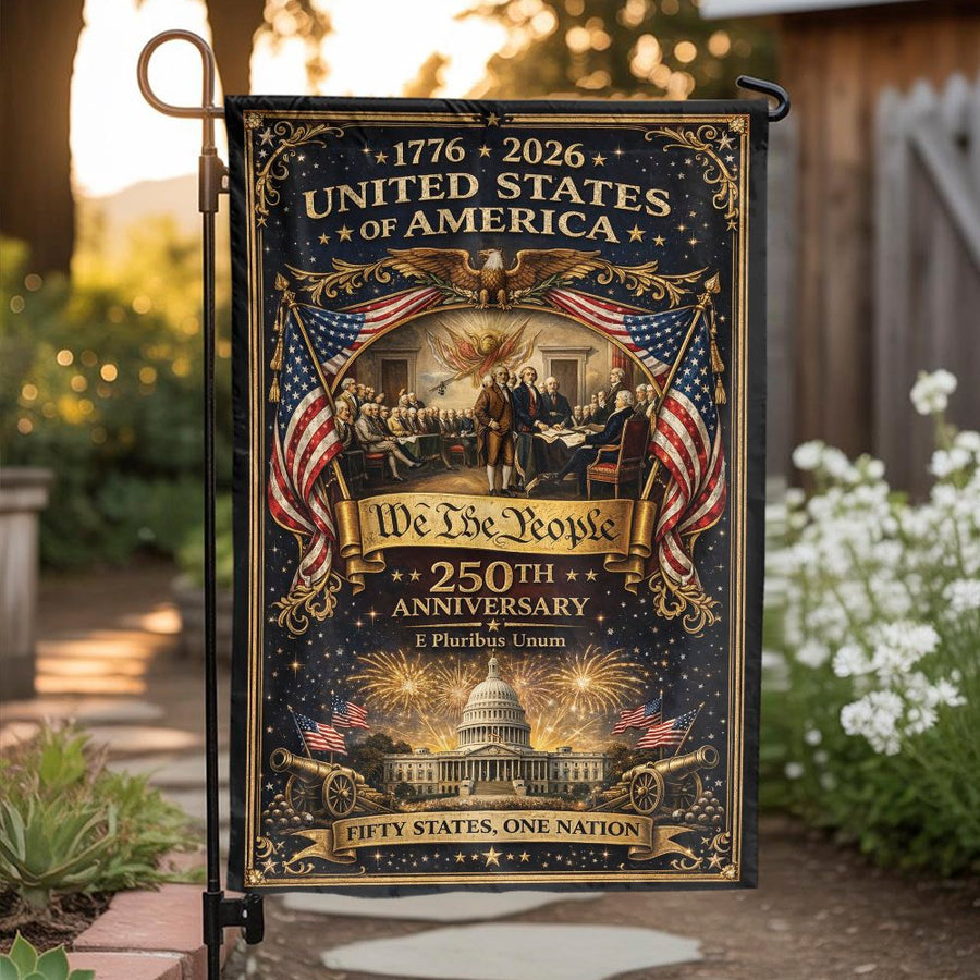 America 250th Anniversary Garden Flag | We The People 1776 Patriotic Decor | Premium Double Sided Polyester | Collector's Gift for Yard & Patio