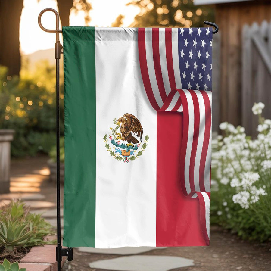 Mexican American Garden Flag | Combined USA Mexico Heritage Design | Weather Resistant Outdoor Decor | Premium Patriotic Gift for Bicultural Families