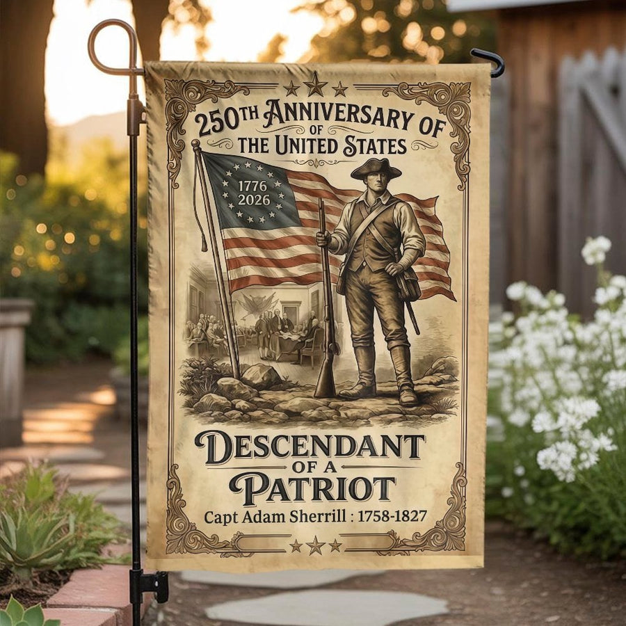 USA 250th Anniversary Garden Flag | Descendant of a Patriot Vintage Design | Double-Sided Polyester | Commemorative Yard Decor Gift for History Buffs
