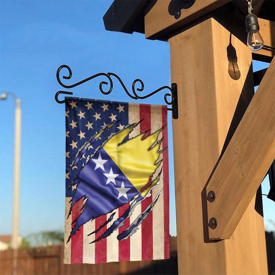 Bosnian American Garden Flag | Distressed USA Flag with Bosnia Reveal | Weather-Resistant Polyester | Premium Yard Decor Gift for Bosnian-Americans