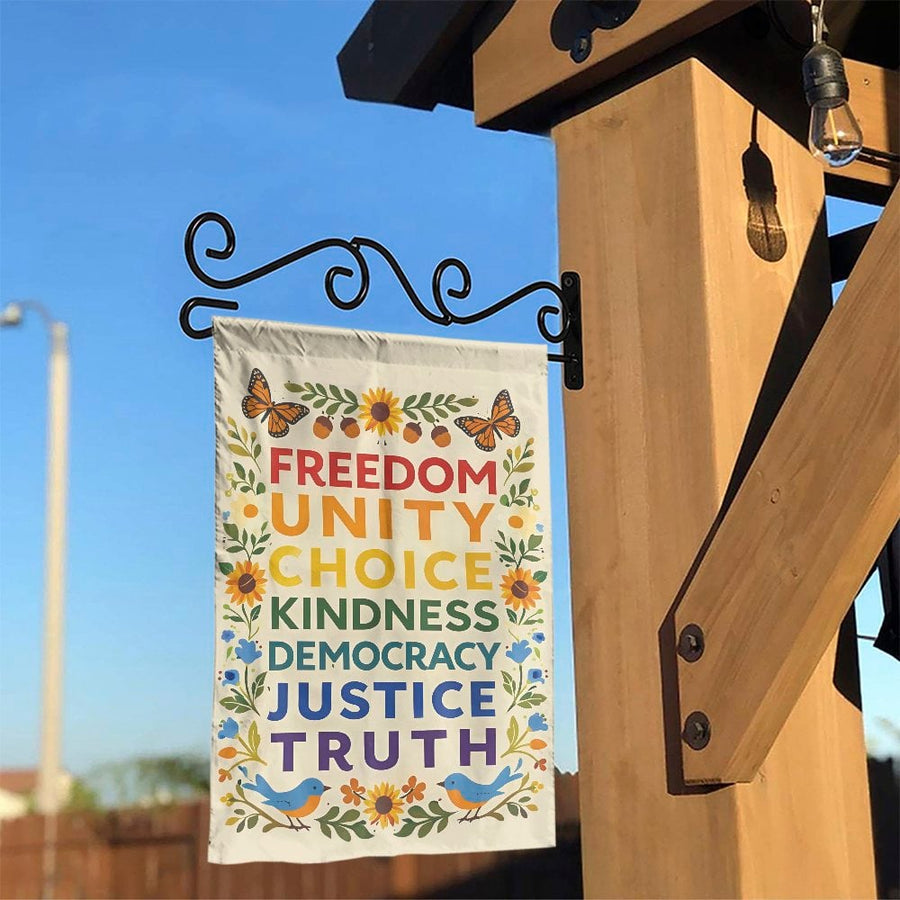 Inspirational Garden Flag | Freedom Unity Kindness Rainbow Text | Double-Sided Polyester | Outdoor Yard Decor & Political Statement Gift