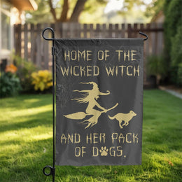 Wicked Witch Garden Flag | Home of The Witch and Her Pack of Dogs | Double Sided Polyester | Halloween Yard Decor Gift for Dog Lover