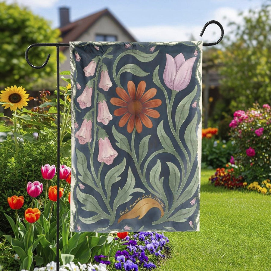 Anti-Trump Garden Flag | Subtle Vintage Botanical Print with Hidden Message | Double-Sided Weather Resistant Fabric | Liberal Progressive Home Decor Gift