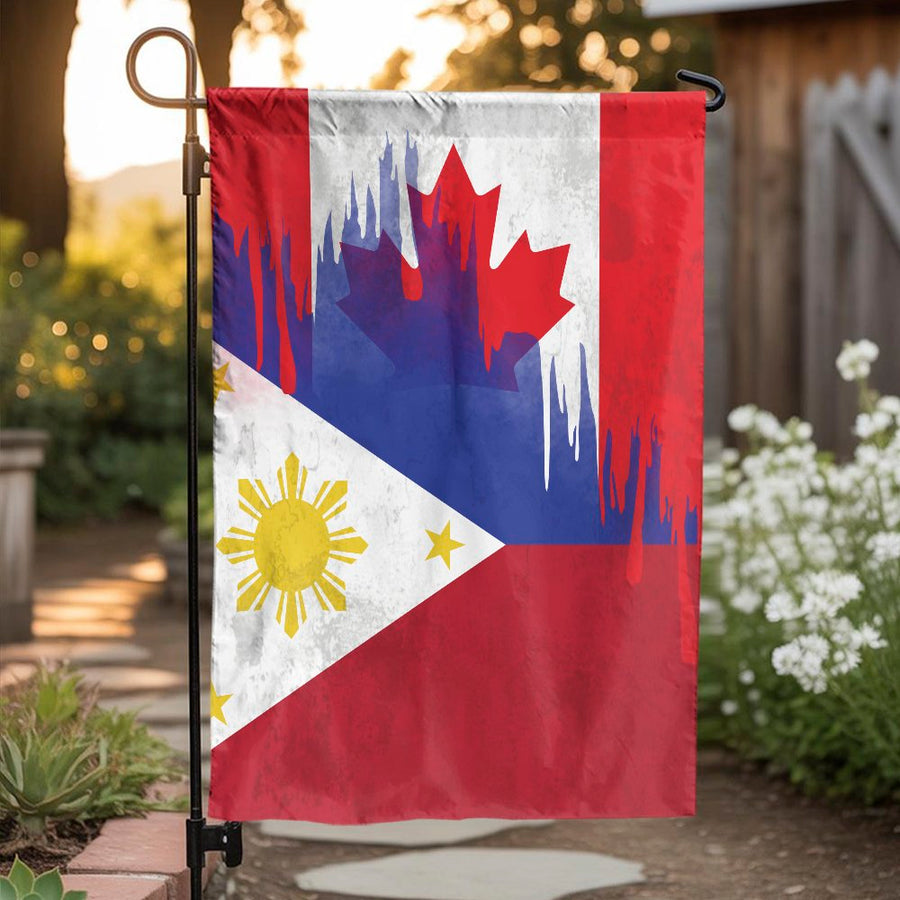 Filipino Canadian Garden Flag | Distressed Heritage Blend Design | Weather-Resistant Polyester | Patriotic Yard Decor Gift