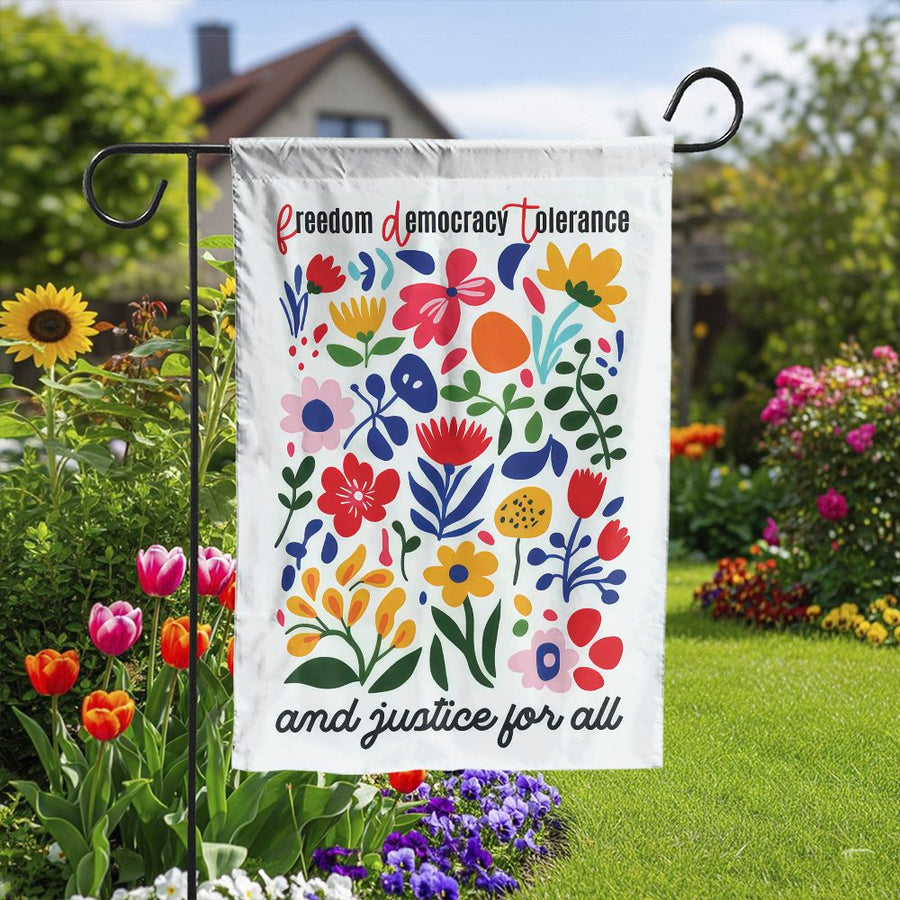 Justice For All Garden Flag | Vibrant Wildflower Art with Freedom Quote | Premium Double Sided Polyester | Progressive Home Decor Gift