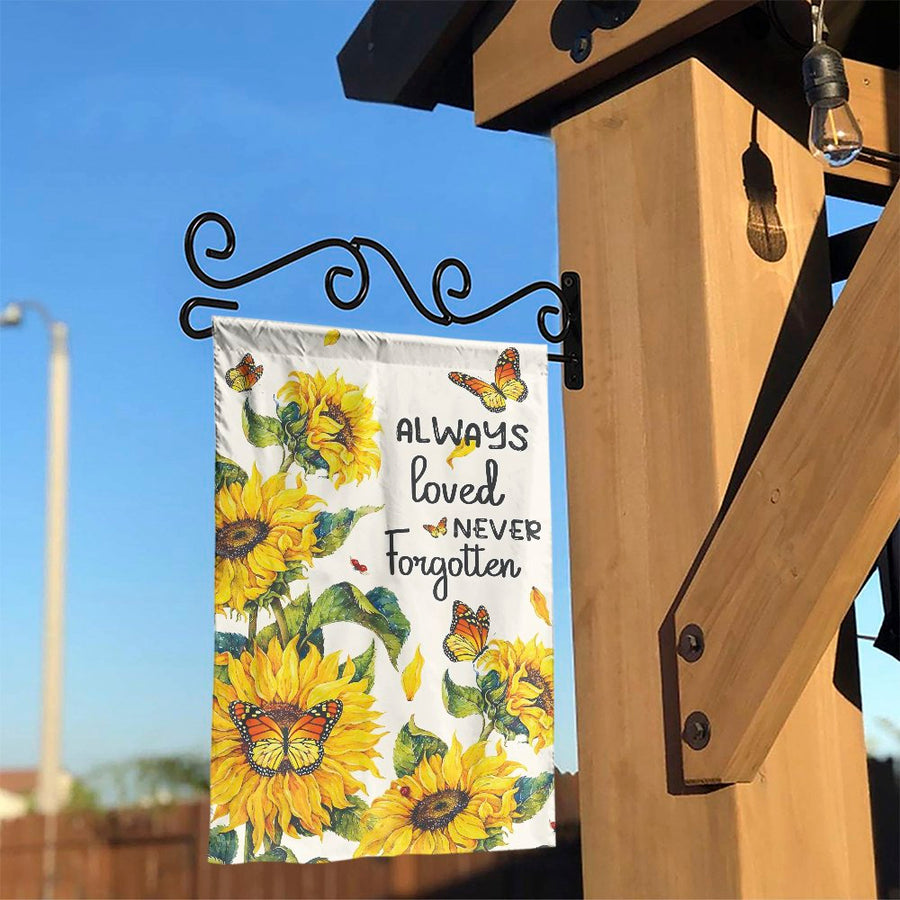 Memorial Garden Flag | Always Loved Never Forgotten Quote with Sunflowers | Weather Resistant Polyester | Sympathy Gift for Loss of Loved One