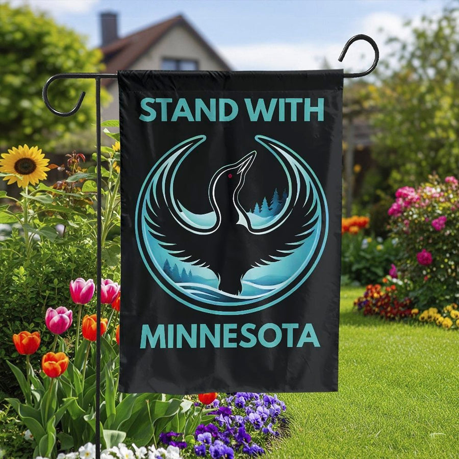 Stand With Minnesota Flag | Double Sided Loon Graphic Yard Banner | Premium Weatherproof Fabric | Outdoor Decor Gift for Minnesotan Home