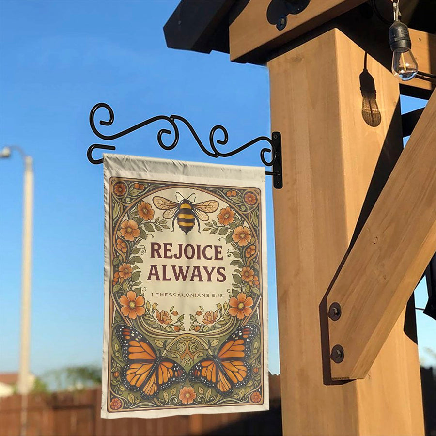 Christian Garden Flag | Rejoice Always 1 Thessalonians 5:16 Art | Double Sided Polyester | Inspirational Bible Verse Yard Decor Gift