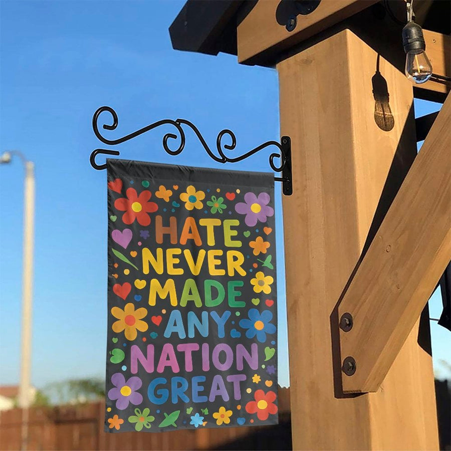 Positive Message Garden Flag | 'Hate Never Made Any Nation Great' Retro Floral Yard Banner | Double Sided Weatherproof Polyester | Progressive Home Decor Gift