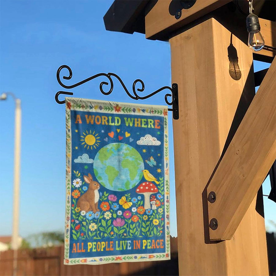 Peace on Earth Garden Flag | Whimsical Bunny & Earth Art | Double Sided Weather Resistant Polyester | Yard & Outdoor Welcome Decor Gift