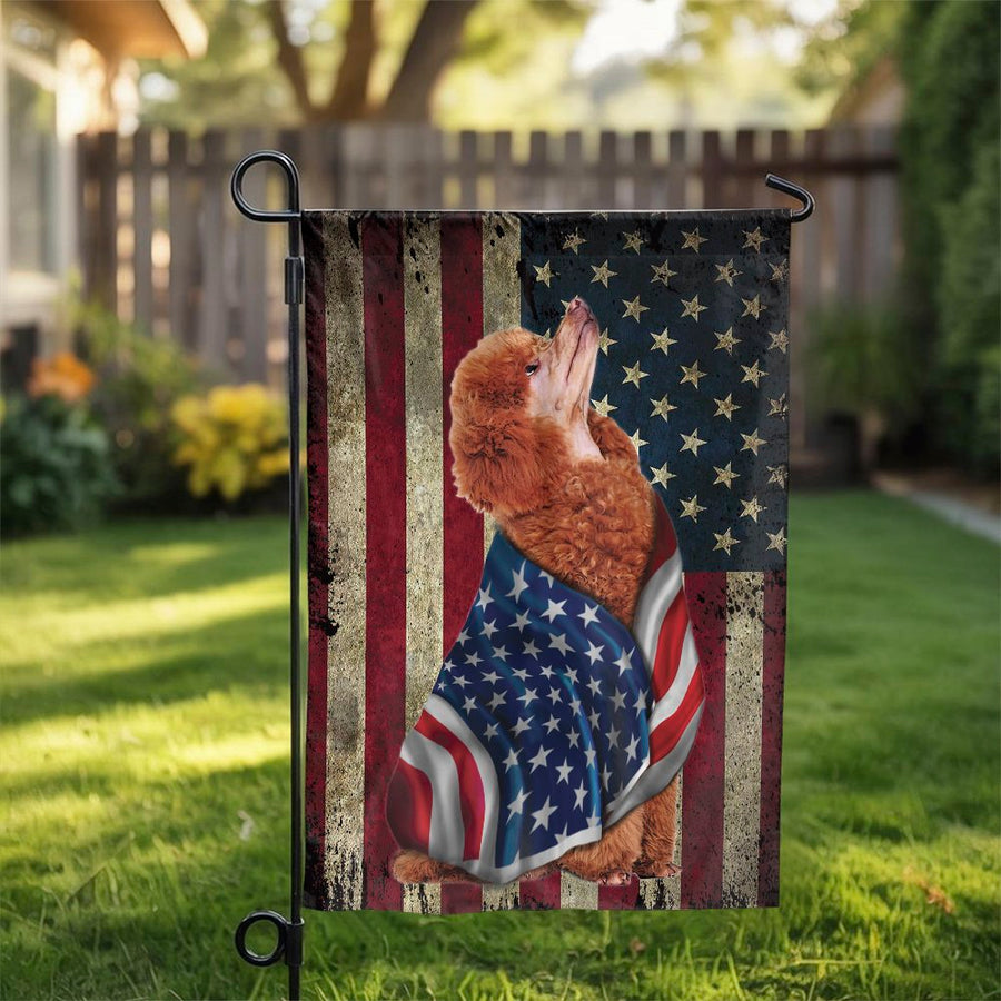 Patriotic Poodle Garden Flag | Vintage American Flag Dog Design | Double-Sided Weatherproof Decor | Gift for Patriotic Dog Lover