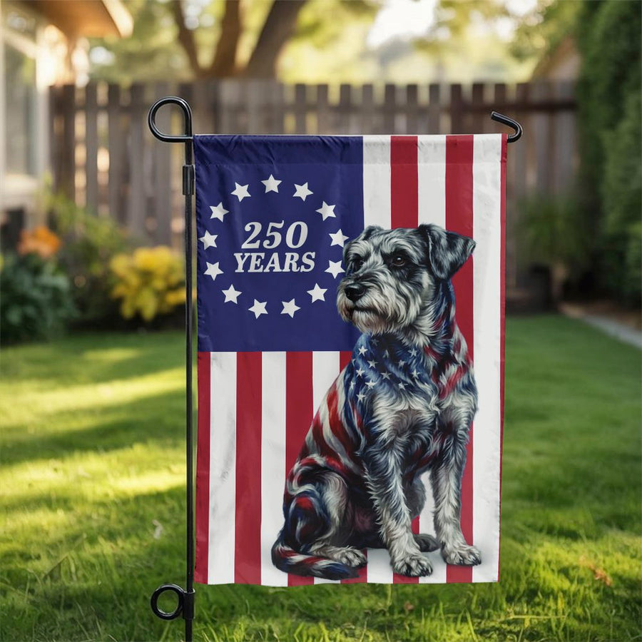 Patriotic Schnauzer Garden Flag | 250th Anniversary American Flag Design | Double Sided Weather Resistant Fabric | Gift for Dog Lover Yard Decor