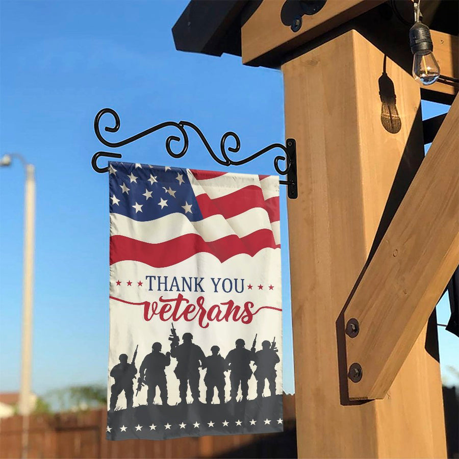Thank You Veterans Garden Flag | American Flag Soldier Silhouette | Weather-Resistant Outdoor Decor | Premium Gift for Military Families