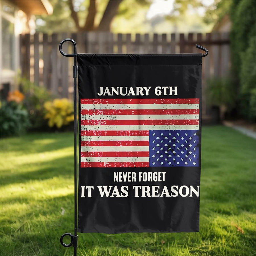 January 6th Garden Flag | Never Forget Treason Political Statement | Premium Weather-Resistant Polyester | Distressed Inverted US Flag Yard Decor