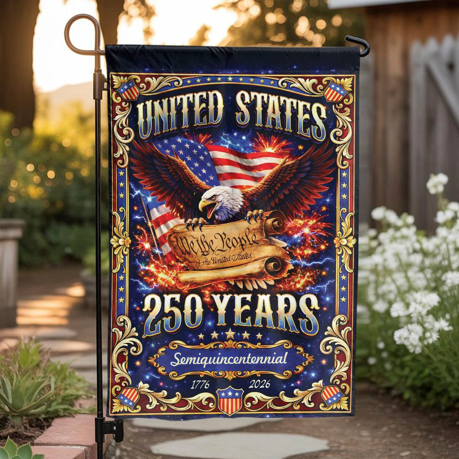 USA 250th Anniversary Garden Flag | American Eagle We The People Design | Double Sided Premium Polyester | Collector's Patriotic Yard Decor