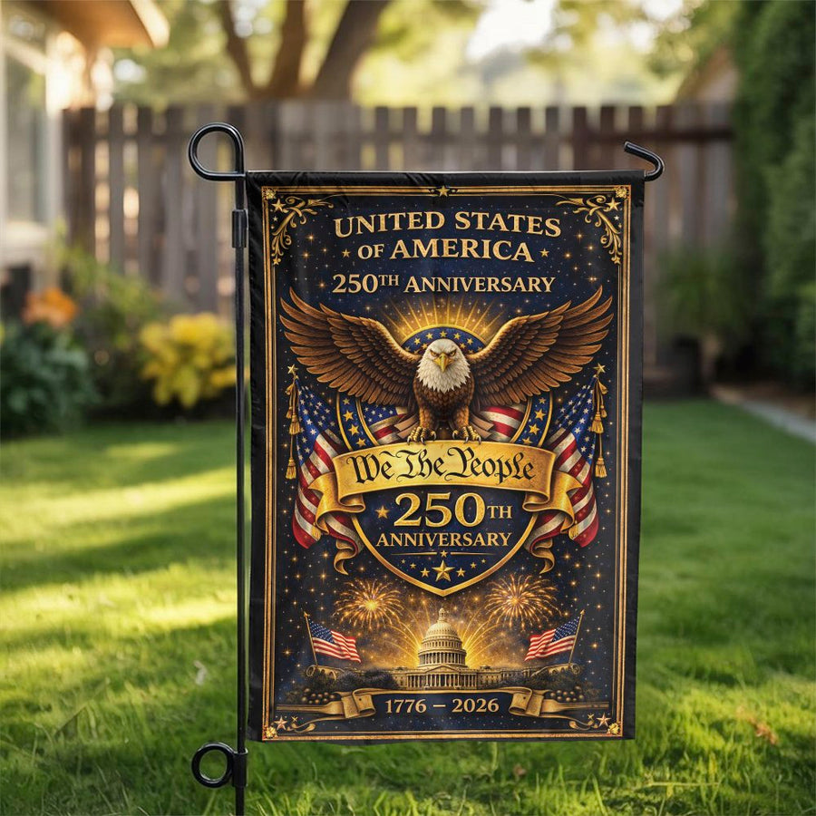 America 250 Garden Flag | Patriotic We The People Eagle Design | Double-Sided Polyester | USA Anniversary Commemorative Decor