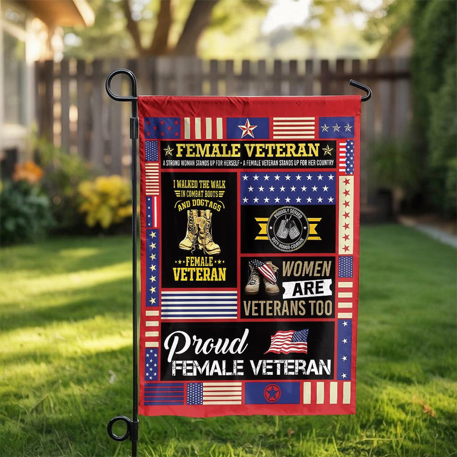 Proud Female Veteran Garden Flag | Patriotic Double-Sided Print | Fade-Resistant Outdoor Banner | Premium Gift for US Military Service Woman