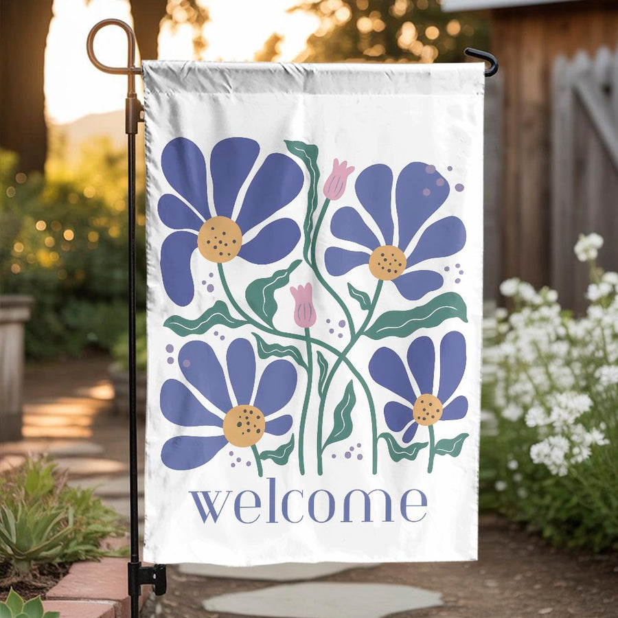 Welcome Garden Flag | Modern Retro Floral Design | Double Sided Polyester Fabric | Seasonal Yard Decor & Housewarming Gift