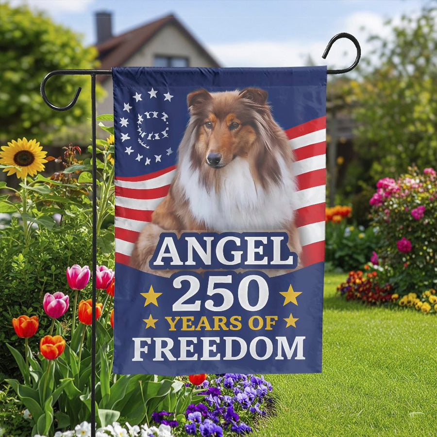 Patriotic Collie Garden Flag | 250 Years of Freedom American Flag Design | Weather Resistant Double Sided | Premium Yard Decor Gift for Dog Lover