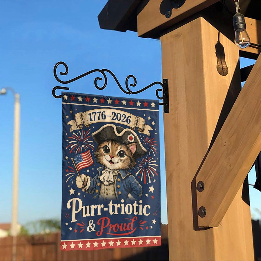 Patriotic Cat Garden Flag | USA 250th Anniversary Purr-triotic Design | Weather Resistant Yard Banner | Funny 4th of July Gift for Cat Lovers