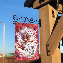 Valentine's Day Garden Flag | Cute Cupid 'Love is the Air' Design | Weather-Resistant Double-Sided Print | Seasonal Outdoor Home Decor Gift