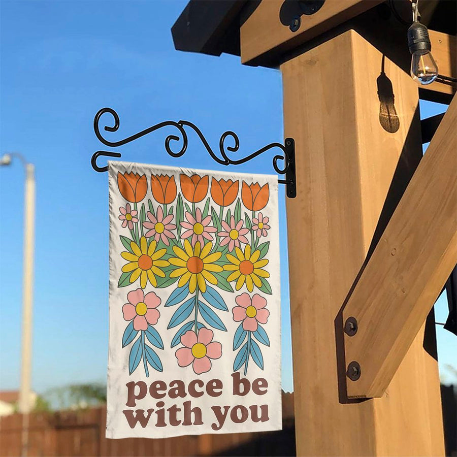 Peace Be With You Garden Flag | Retro 70s Floral Design | Weather-Resistant Polyester | Outdoor Yard Decor & Housewarming Gift