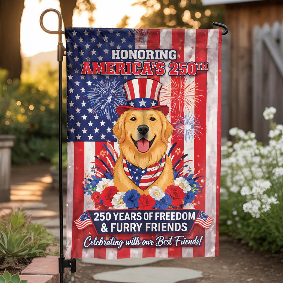 America's 250th Garden Flag | Patriotic Golden Retriever & US Flag Design | Double-Sided Weatherproof Yard Art | Commemorative Gift for Dog Owners