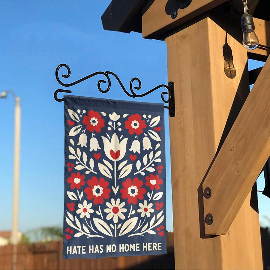 Hate Has No Home Here Garden Flag | Folk Art Floral Inclusivity Sign | Weatherproof Double Sided Polyester | Progressive Yard Decor Welcome Gift