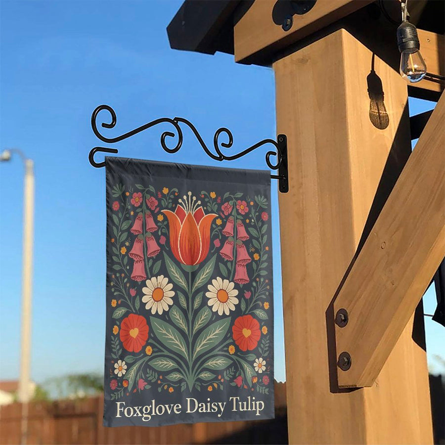 Folk Art Floral Garden Flag | Double-Sided Botanical Tulip & Daisy Print | Premium Weather-Resistant Polyester | Outdoor Yard Decor Gift for Gardeners
