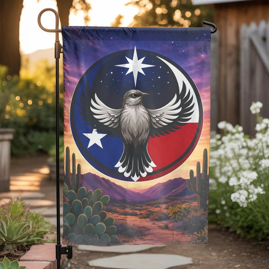 Texas Mockingbird Garden Flag | Lone Star State Bird Design | Double-Sided Weatherproof Banner | Patriotic Outdoor Decor Gift for Texans