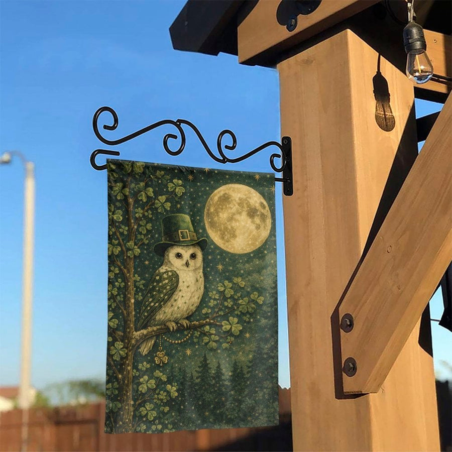 St. Patrick's Day Garden Flag | Whimsical Owl in Leprechaun Hat | Double-Sided Weatherproof Polyester | Seasonal Irish Yard Decor Gift