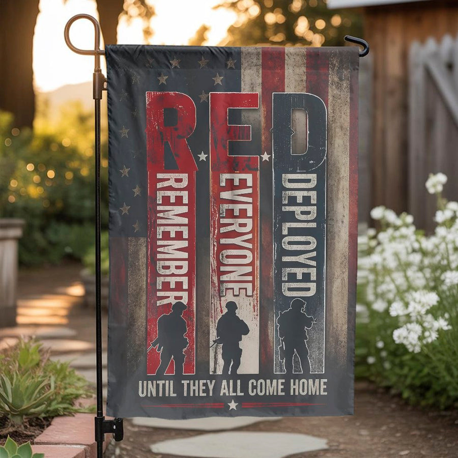 RED Remember Everyone Deployed Garden Flag | Vintage US Flag Soldier Design | Premium Weather-Resistant Fabric | Gift for Military Family Yard Decor