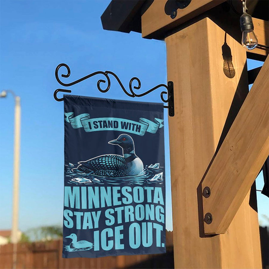 Minnesota Ice Out Garden Flag | Stay Strong Loon Graphic | Double Sided Weather Resistant Polyester | Support Gift & Outdoor Decor