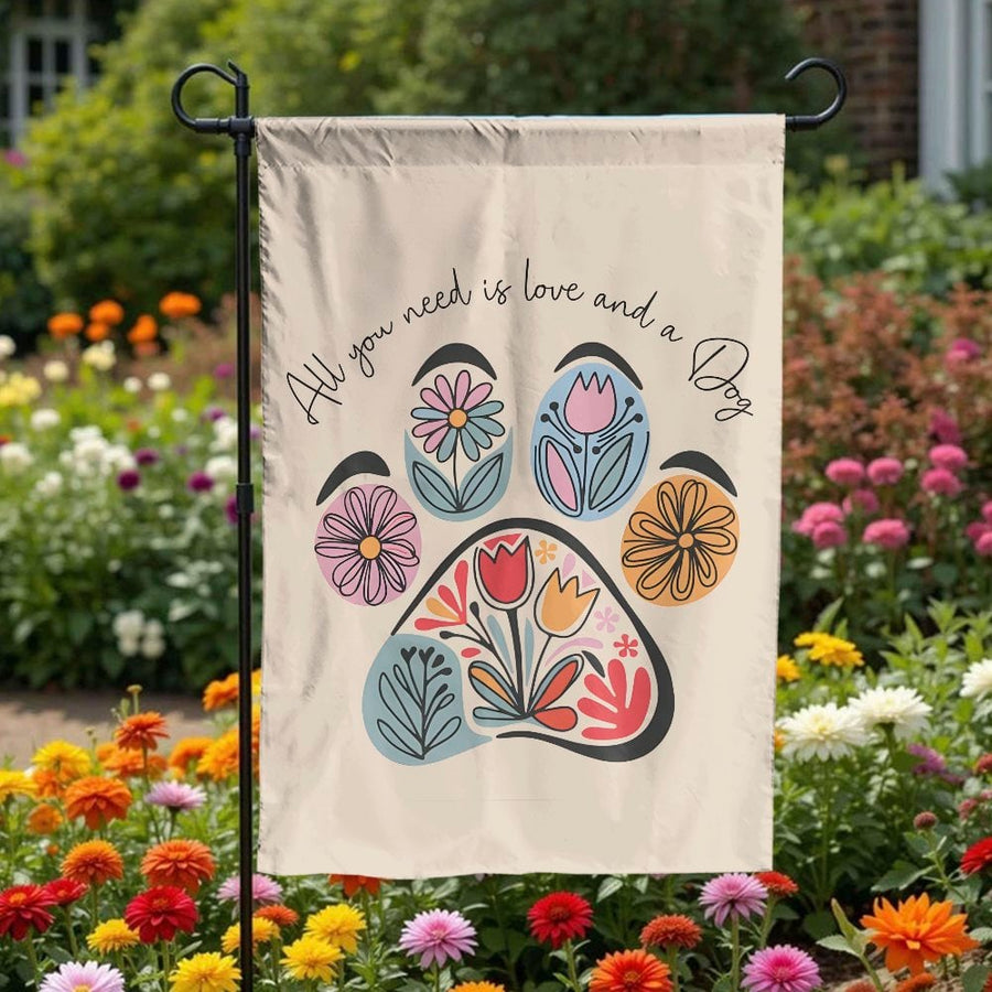 Dog Paw Garden Flag | Floral Paw Print with Quote | Double Sided Weather Resistant | Welcome Gift for Dog Lovers