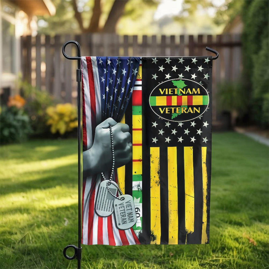 Vietnam Veteran Garden Flag | Patriotic USA Flag & Service Ribbon Design | Double-Sided Weather-Resistant | Commemorative Gift for Veterans